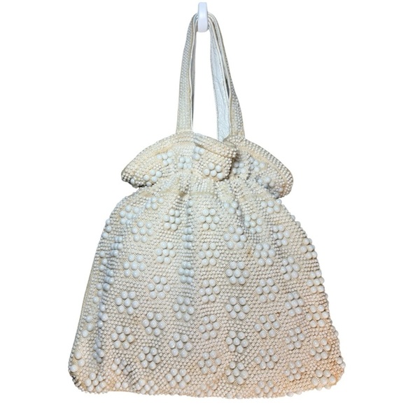 Handbags - Vintage 1950s Candy Dot Cream & White Double Beaded Hand Bag